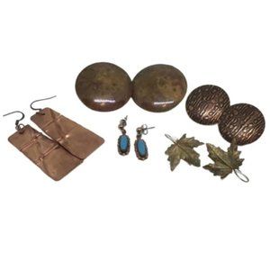 Vintage Bundle Five Copper & Mixed Metal Earrings